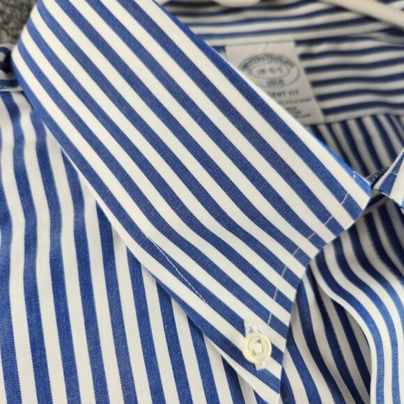 Brooks Brothers Regent Button-Down Non-Iron 18 4/5 Cotton Blue Striped Button Up - Picture 7 of 15